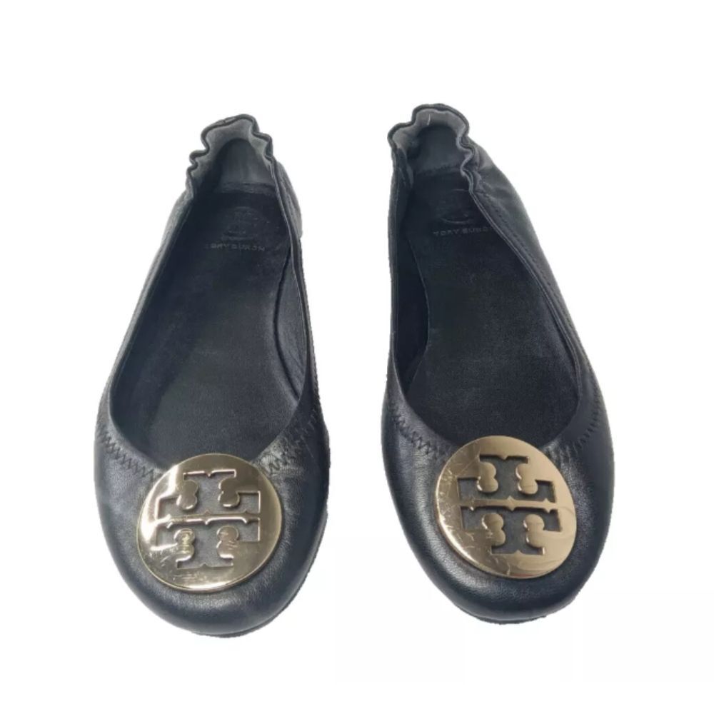 Tory Burch Minnie Travel Ballet Shoes Women's Size 6~Black/Gold - Picture 5 of 10